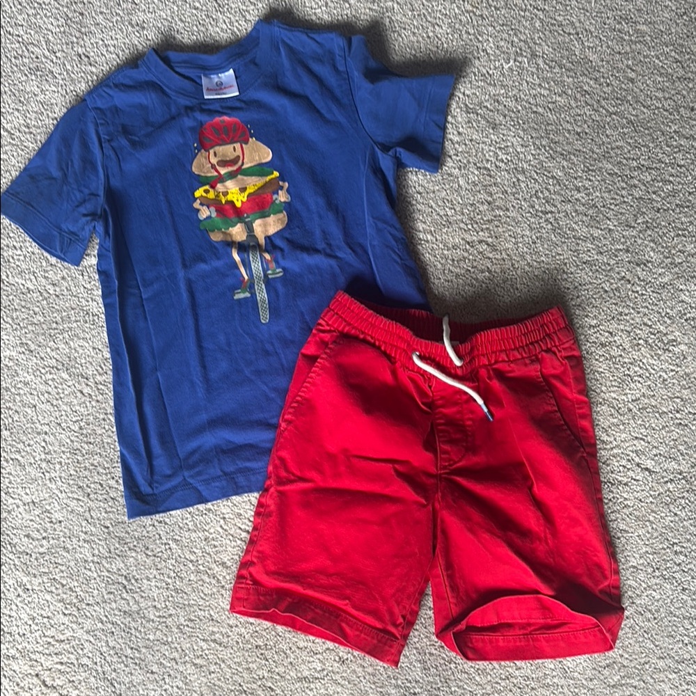 Hanna Andersson Blue Tee with Red Accents, Gap Shorts